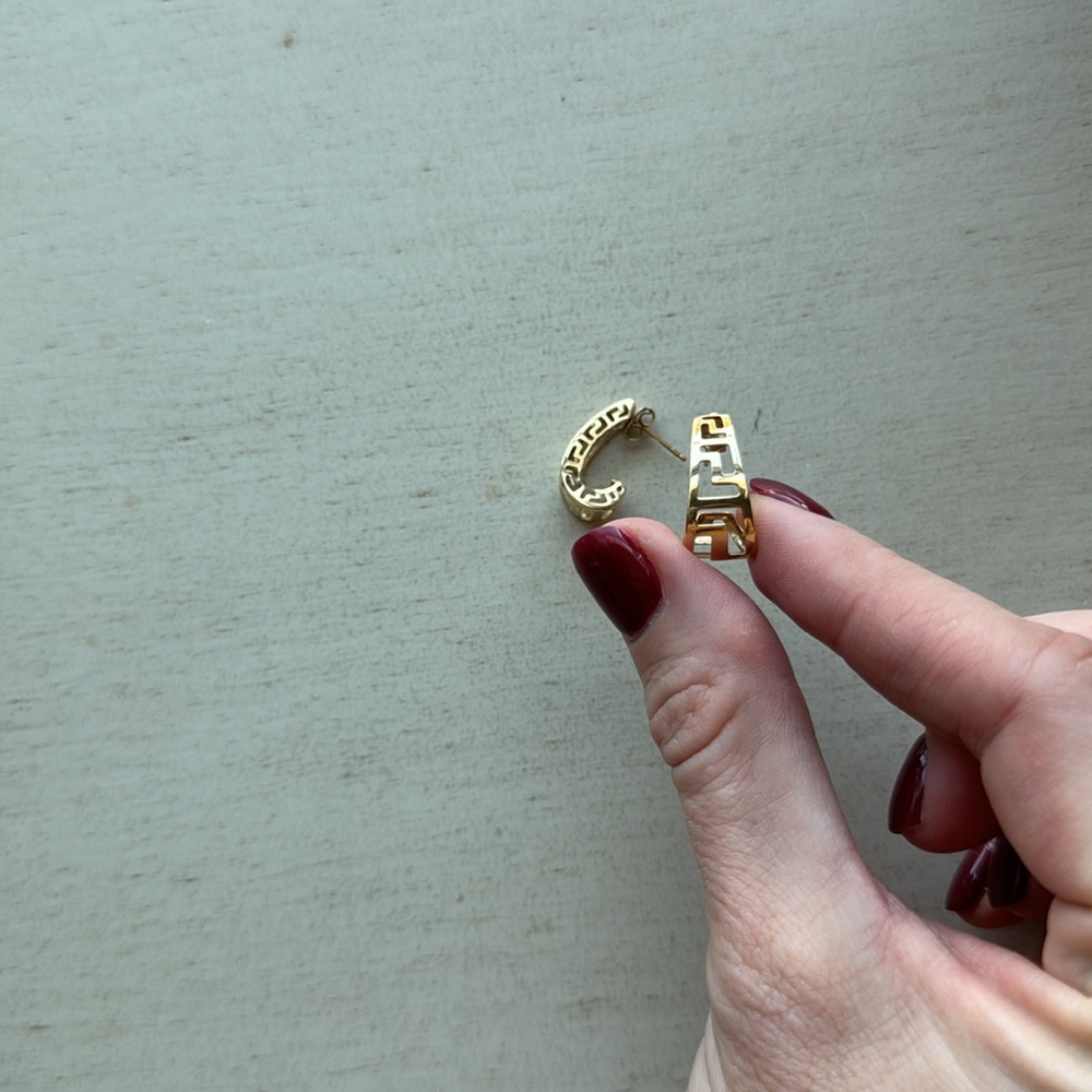 14k Italian gold Greek key hoop earrings - Picture 3 of 4